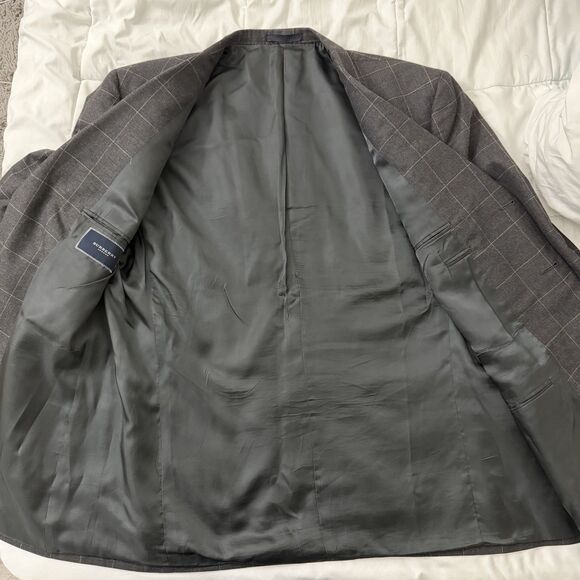 Burberry London Blazer Mens 46R Gray Plaid Windowpane Wool Sport Coat Jacket - Picture 9 of 14